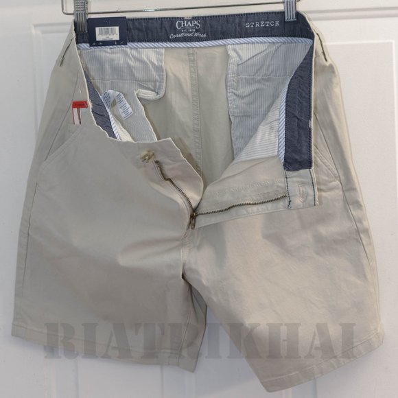 Tan NWT Mens Flat-Front Chino Shorts Chaps - Picture 6 of 9